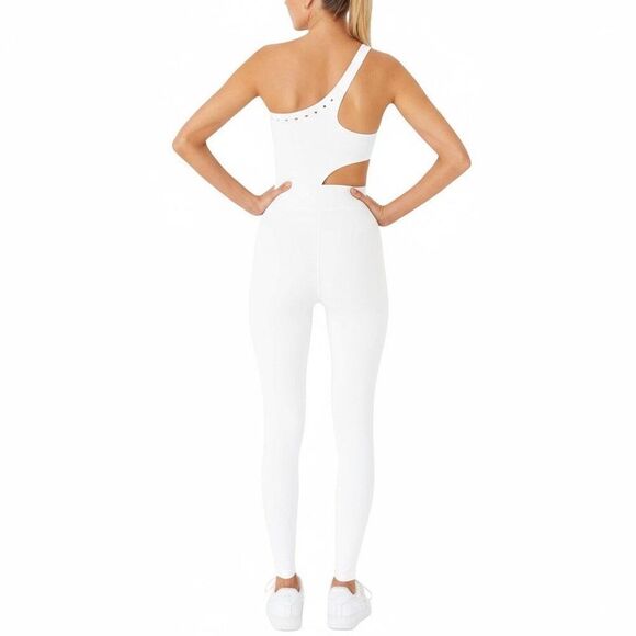 New Gigi C Cassie One Shoulder Cutout Jumpsuit Catsuit White S - Picture 2 of 5